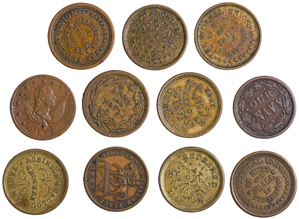 11 Pieces Mixed Civil War Tokens