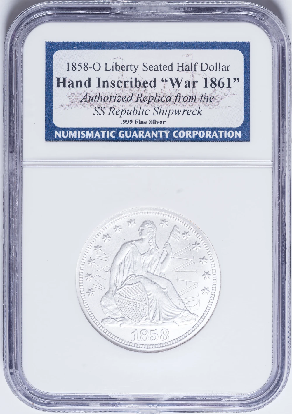NGC 1858-O Half Replica From S.S. Republic Silver