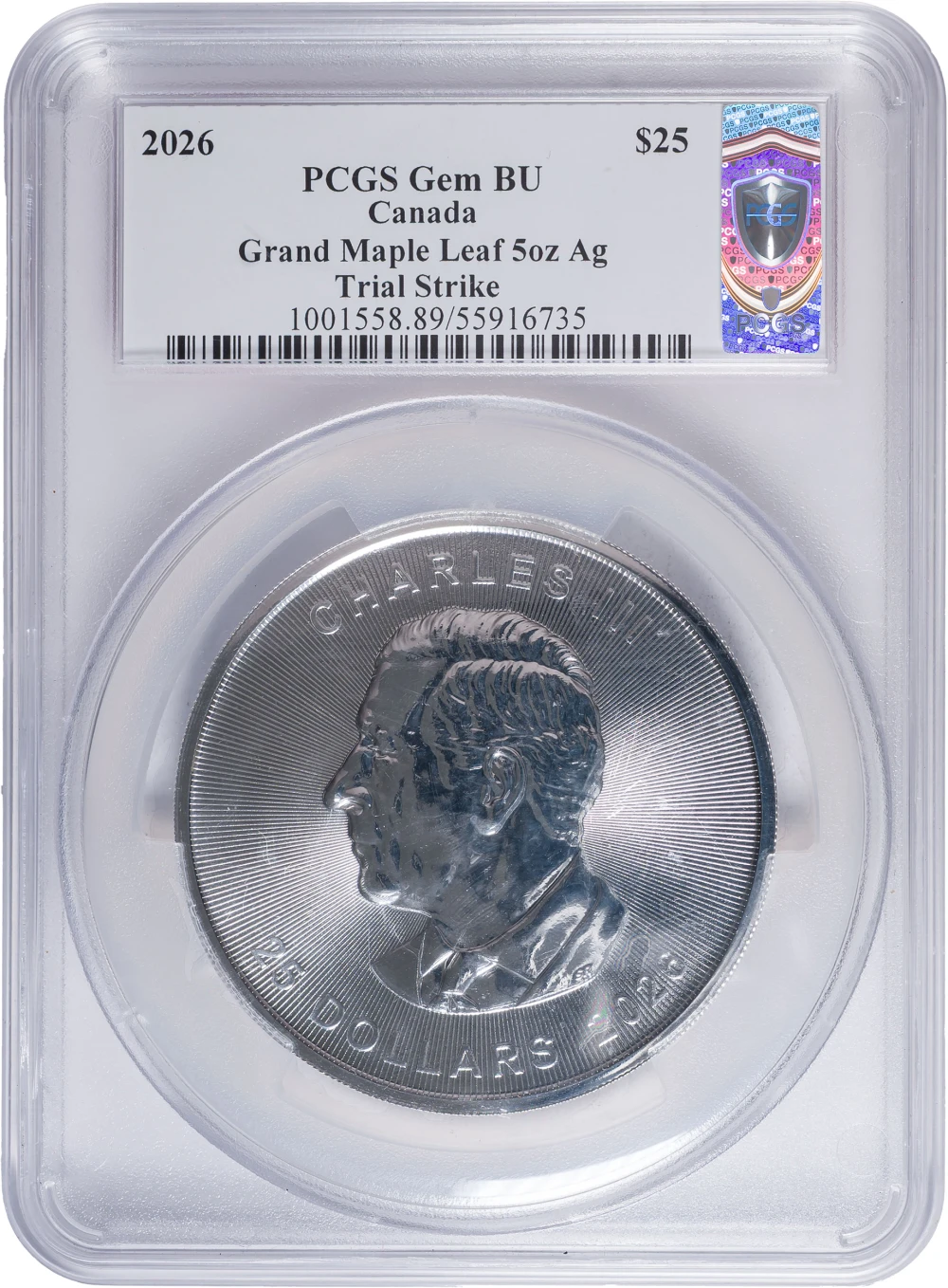 Canada. PCGS BU 2026 5 Ounce Trial Strike $25