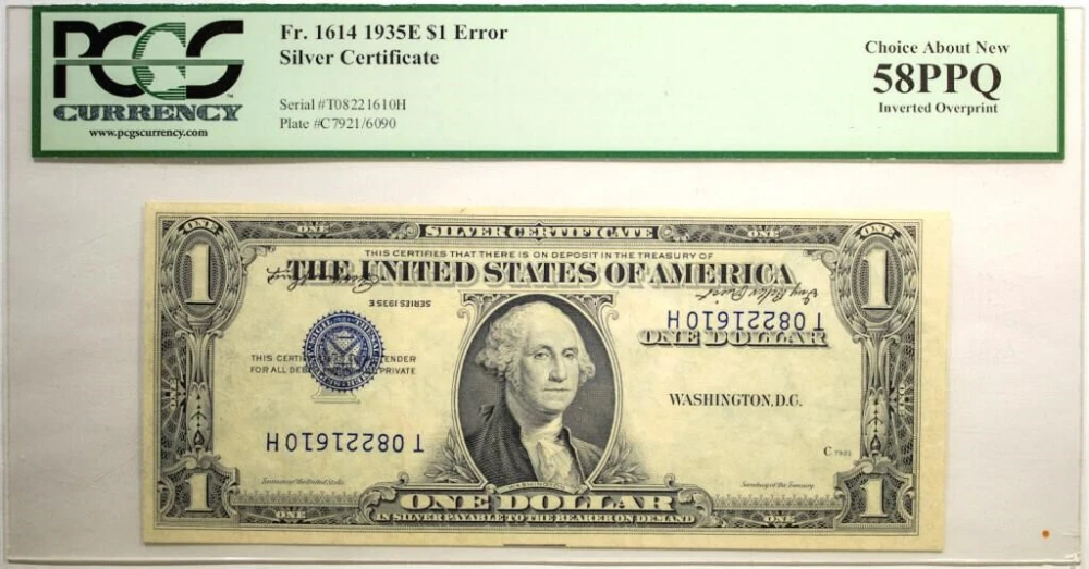 PCGS AU-58 PPQ 1935-E Error $1 Note