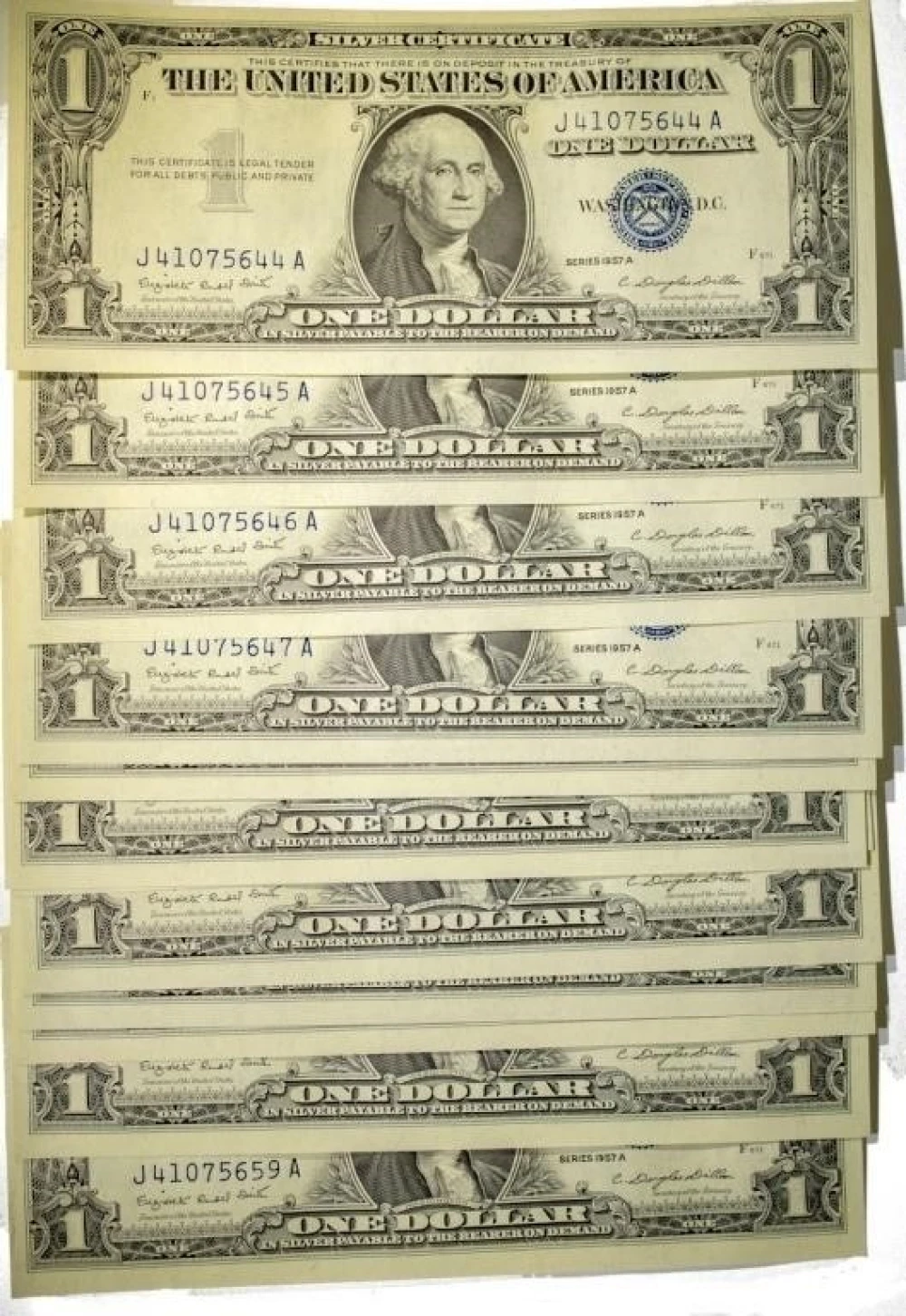Group of 1957-A $1 Consecutive Number Notes