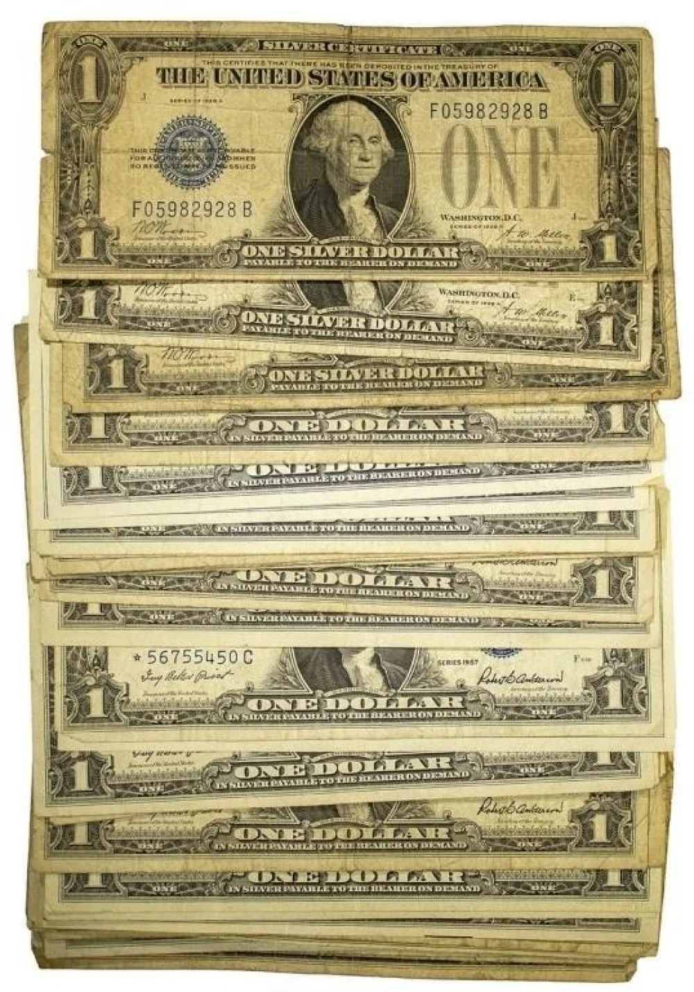 44 pcs $1 Silver Certificates with 3 Funny Backs
