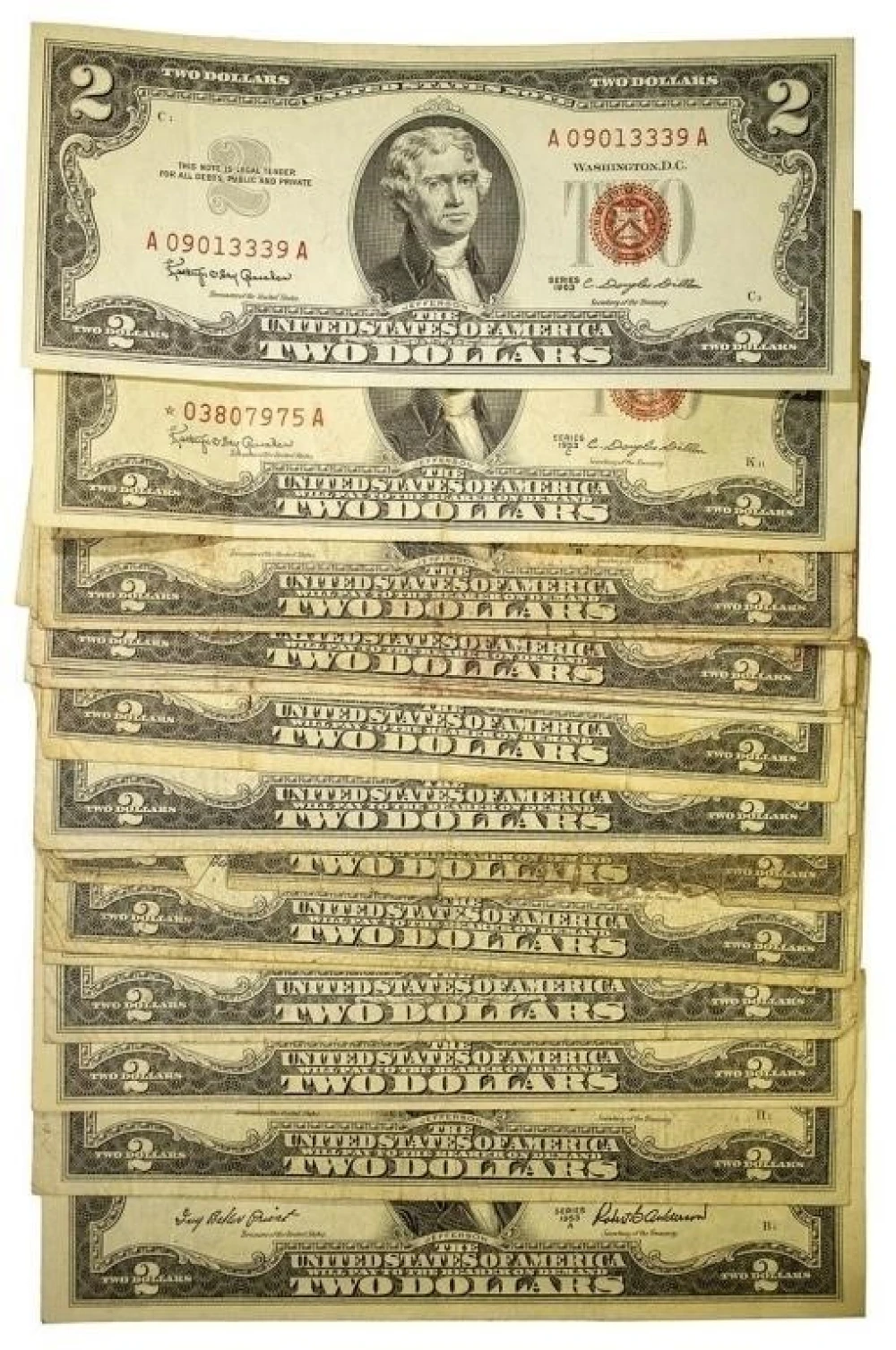 19 Piece Lot of Red Seal $2 Notes