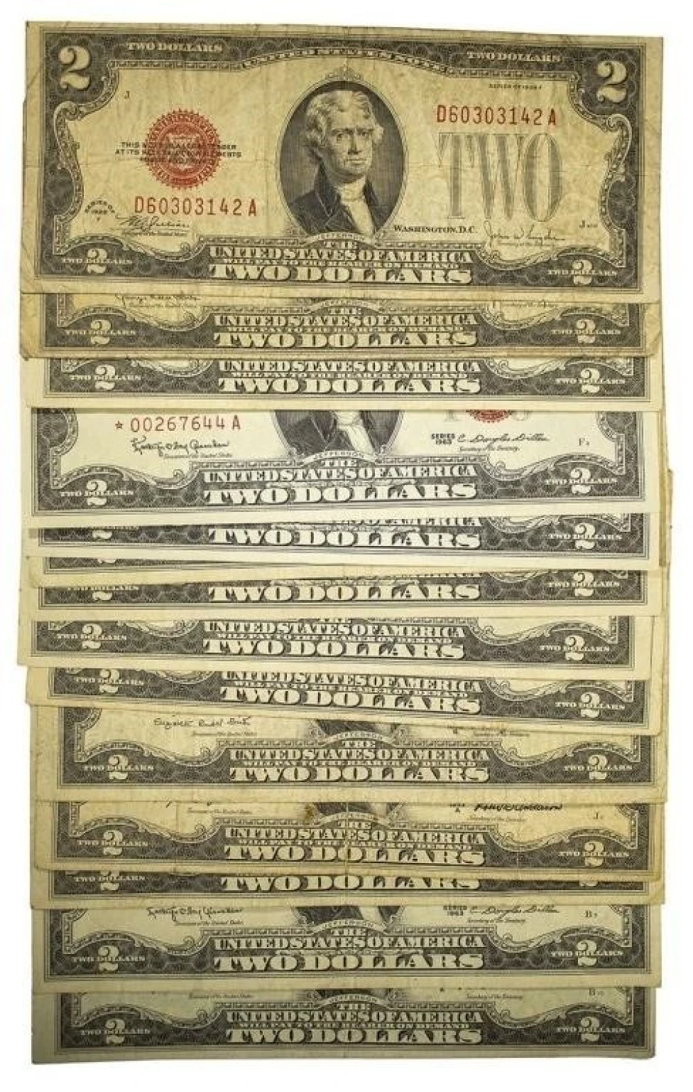 16 pcs Red Seal $2 Notes
