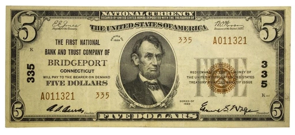 Connecticut. VF+ 1929 Series $5