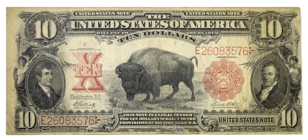 VF Details Series 1901 Bison US Note $10