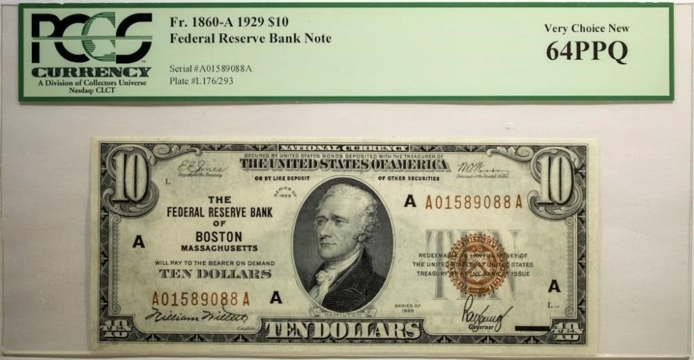 Massachusetts. PCGS UNC-64 PPQ Series 1929 $10