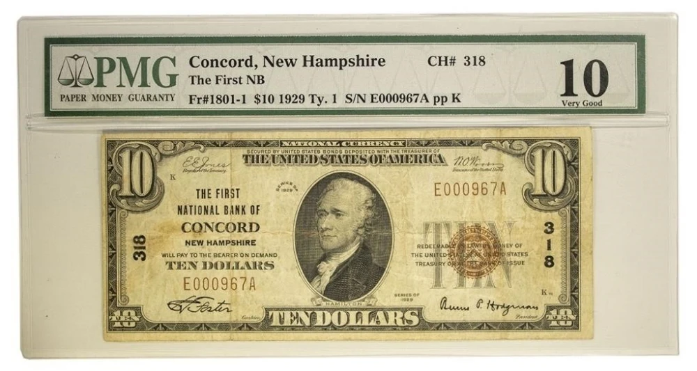 New Hampshire. Concord PMG VG-10 $10 National