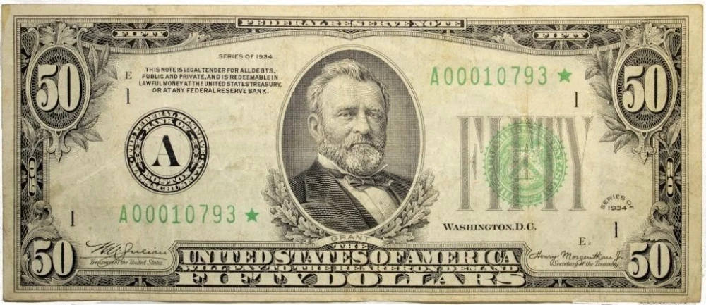 VF Series 1934 $50 Star Note