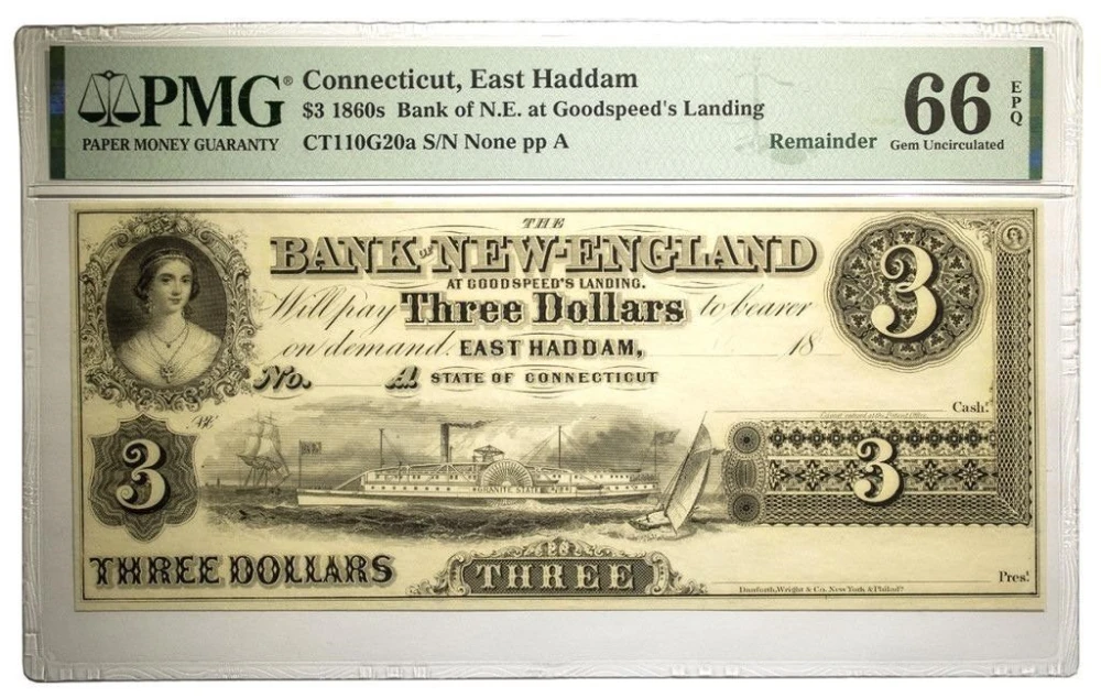 Connecticut. Gem UNC-66 EPQ $3 Remainder