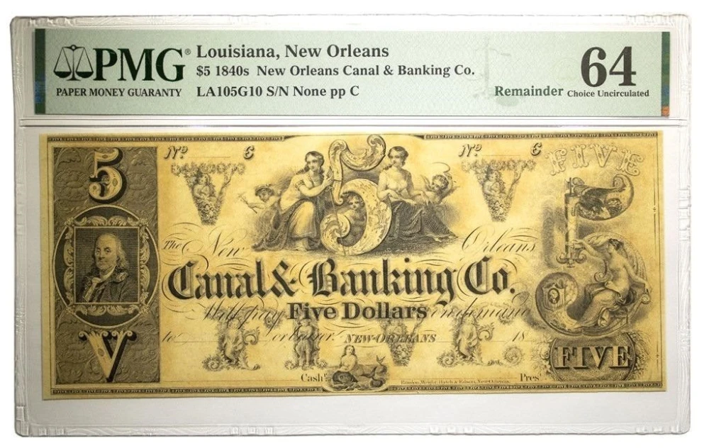 Louisiana. New Orleans. PMG UNC-64 $5 Remainder