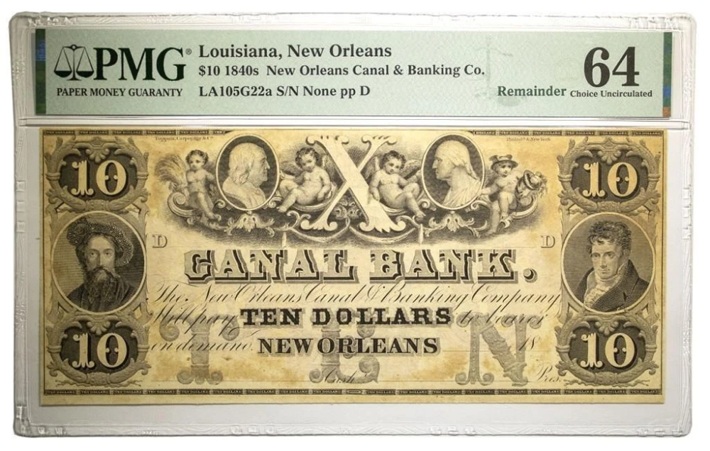 Louisiana. New Orleans. PMG UNC-64 $10 Remainder