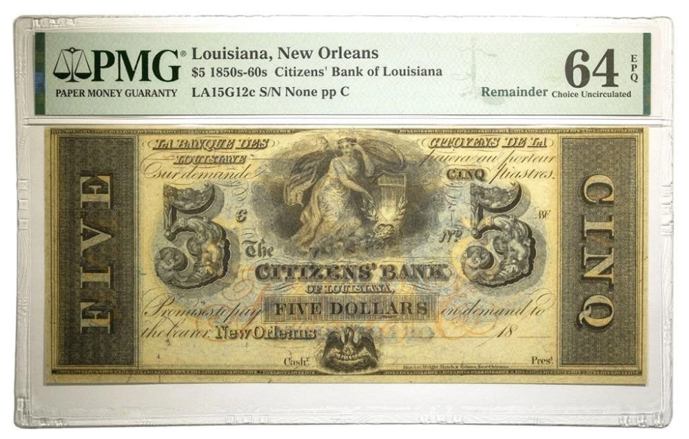 Louisiana. New Orleans. PMG UNC-64 $5 Remainder