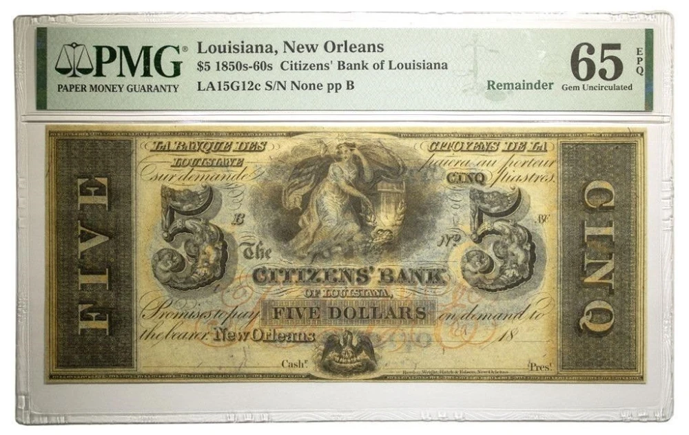 Louisiana. New Orleans. PMG UNC-65 $5 Remainder