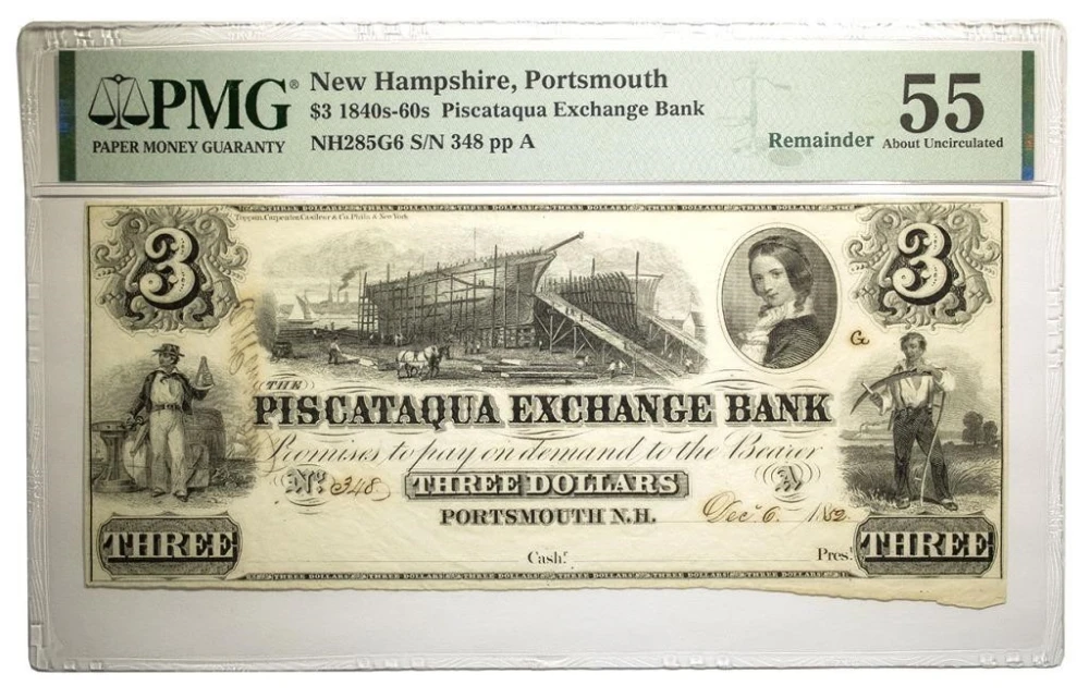 New Hampshire. Portsmouth. PMG AU-55 $3