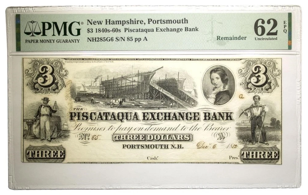 New Hampshire. Portsmouth. PMG UNC-62 EPQ $3