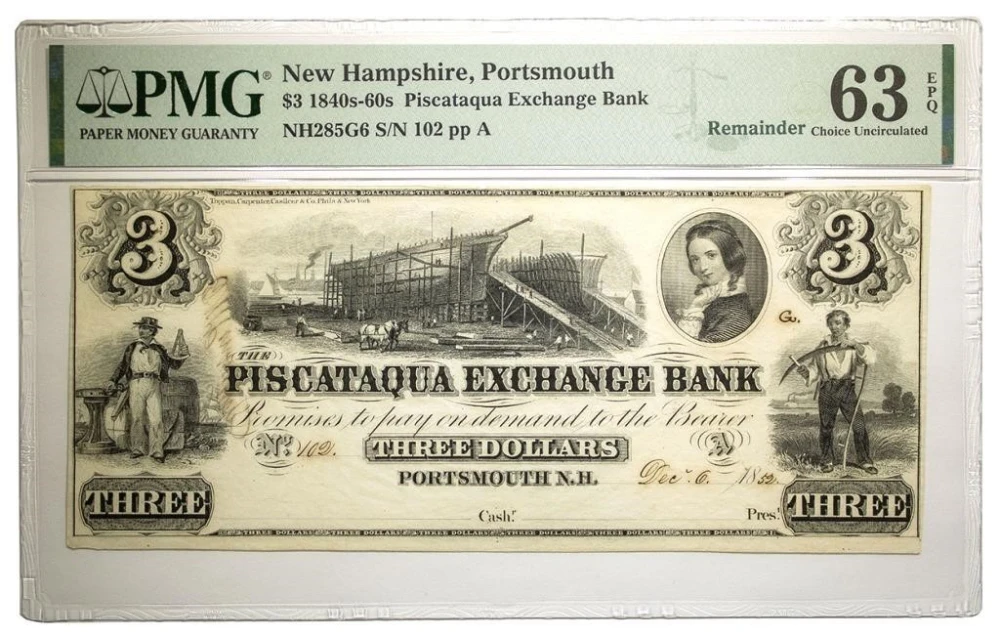 New Hampshire. Portsmouth. PMG UNC-63 EPQ $3