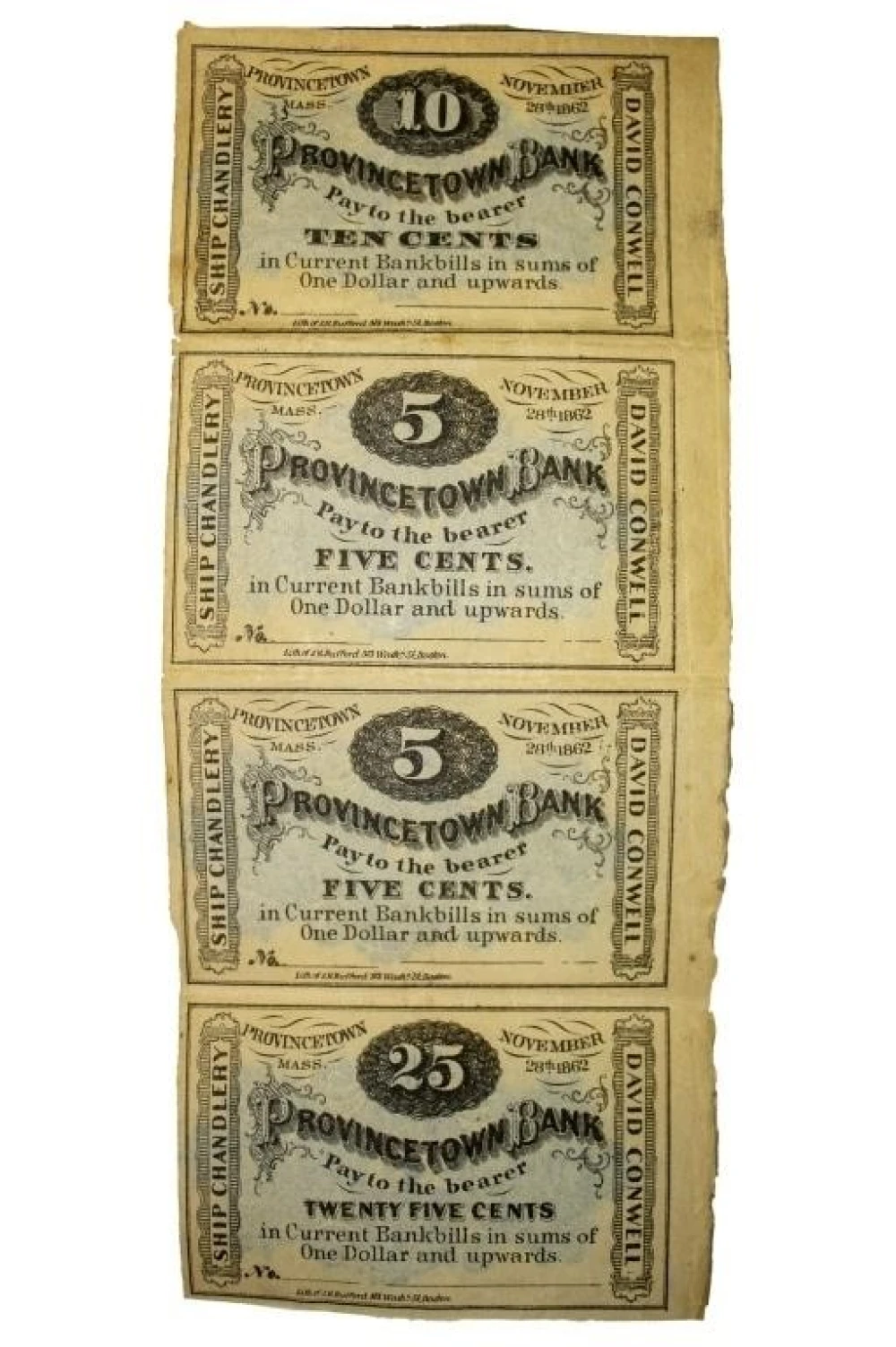 Massachusetts. Provincetown Four Note Uncut Sheet