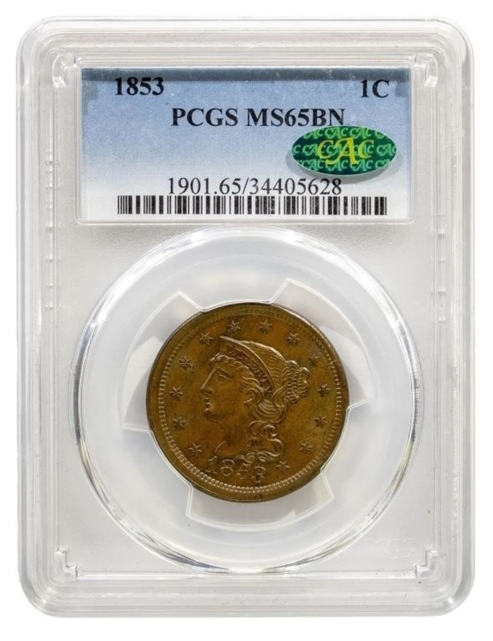 PCGS MS-65 BN CAC 1853 Large Cent