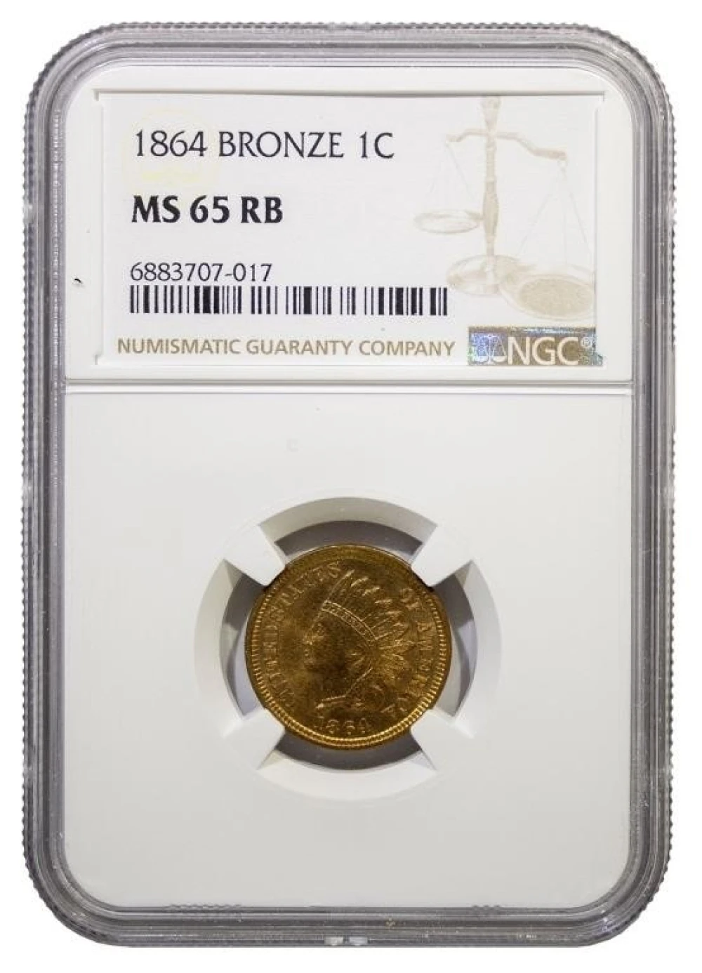 NGC MS-65 RB 1864 Bronze Indian Cent