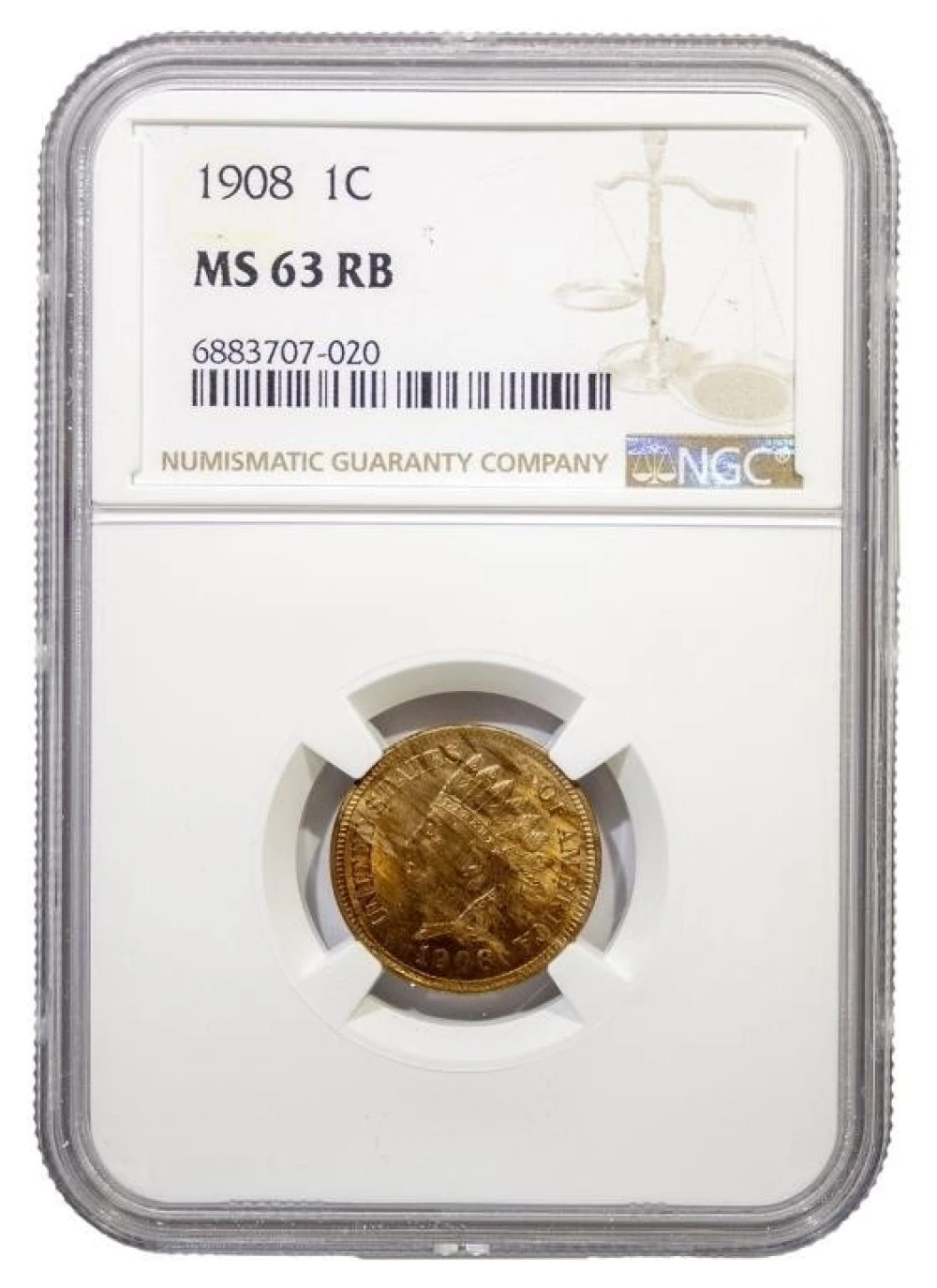 NGC MS-63 RB 1908 Indian Cent
