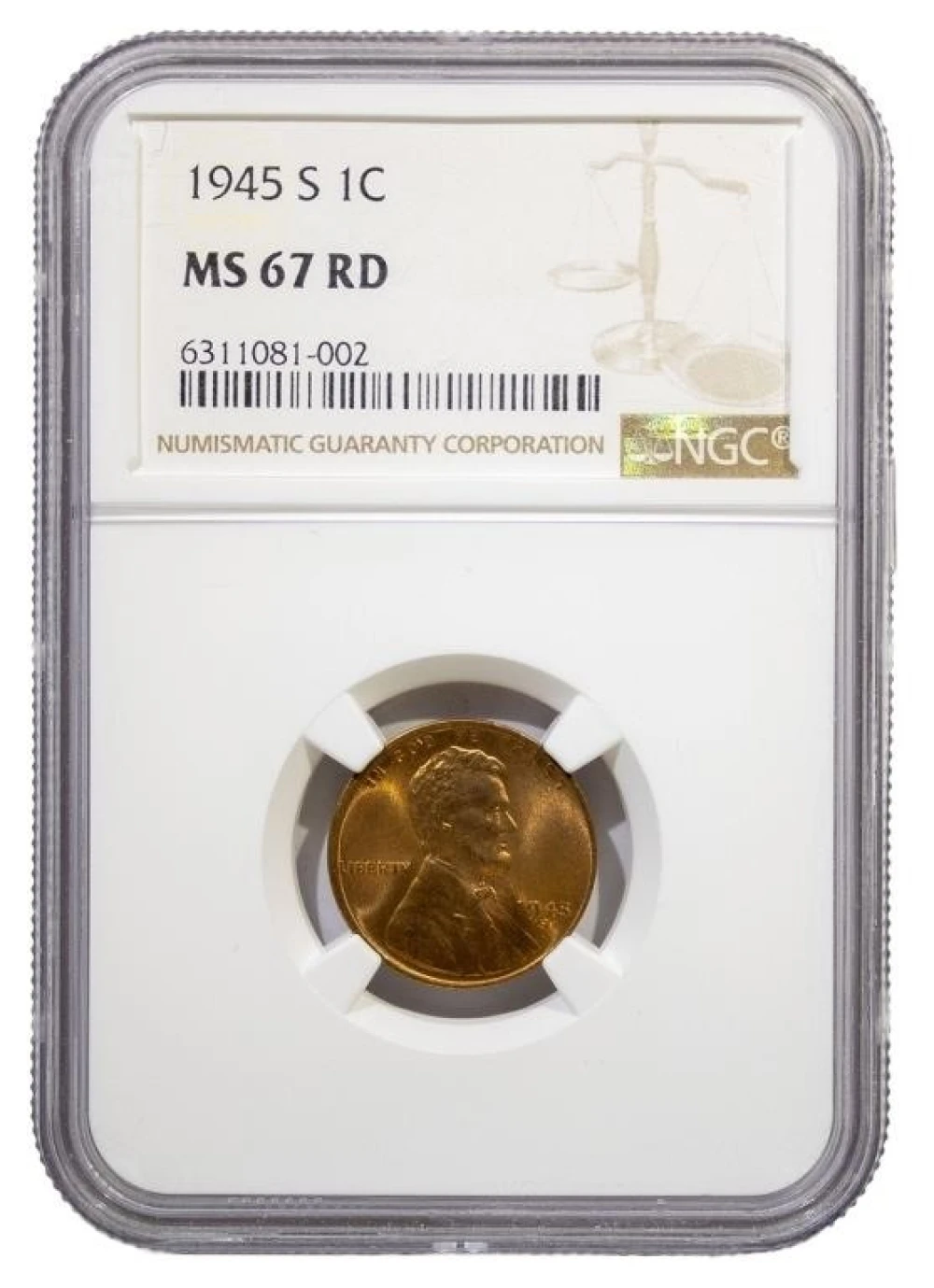 NGC MS-67 RD 1945-S Cent