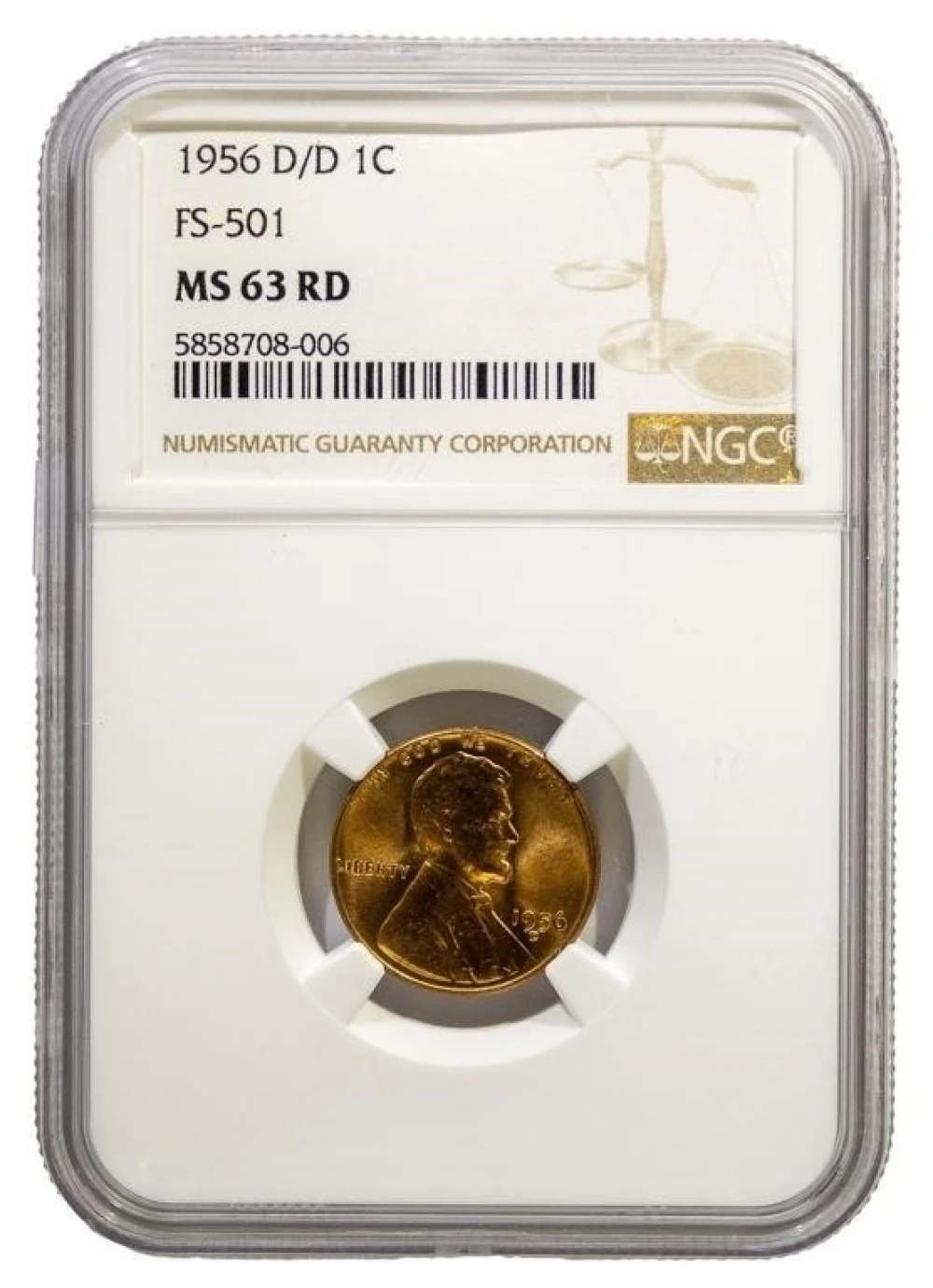NGC MS-63 RD 1956-D/D Cent