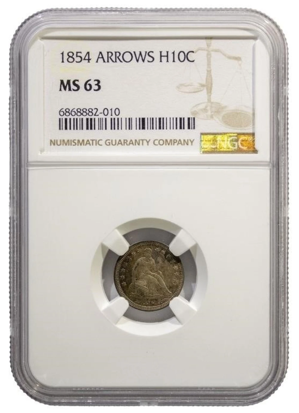 NGC MS-63 1854 Arrows Half Dime