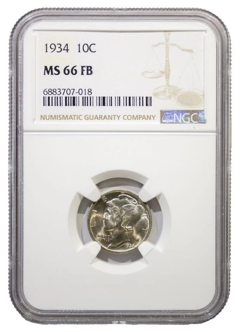 NGC MS-66 Full Bands 1934 Mercury Dime