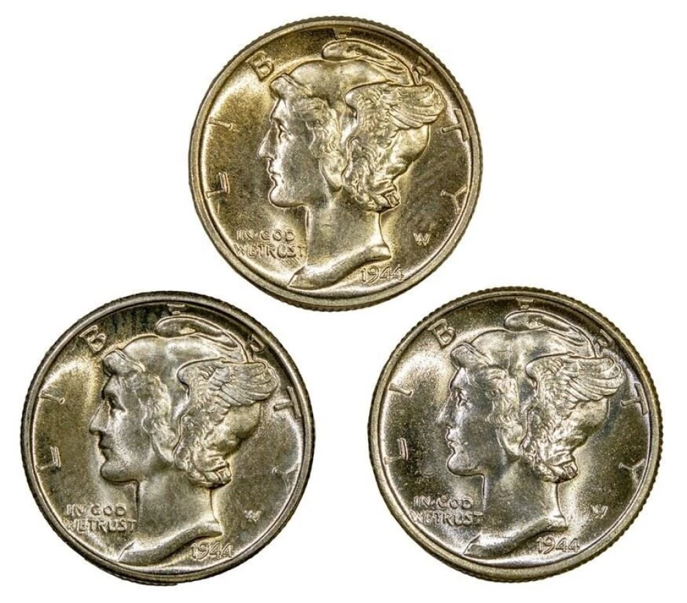 Gem 1944-P-D-S Mercury Dime Trio
