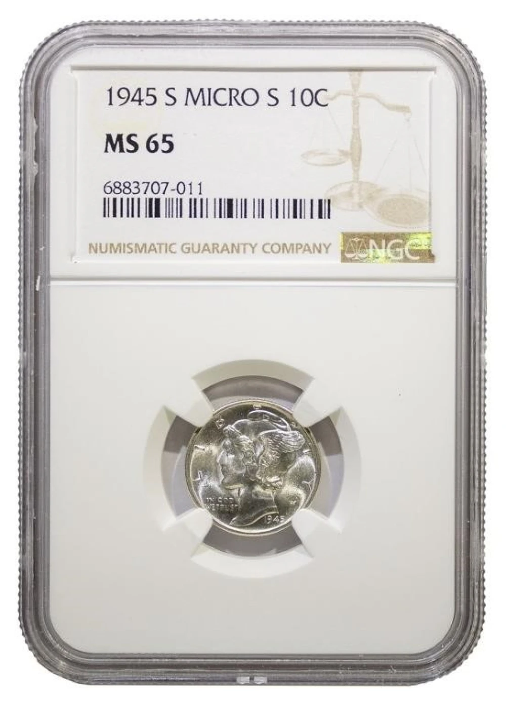NGC MS-65 1945-S Micro S Mercury Dime