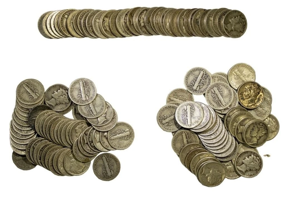 3 Rolls of Circulated Mercury Dimes