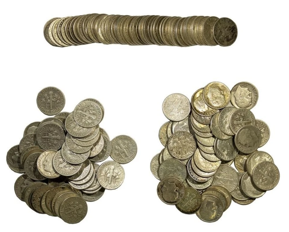 3 Rolls of Circulated Silver Roosevelt Dimes
