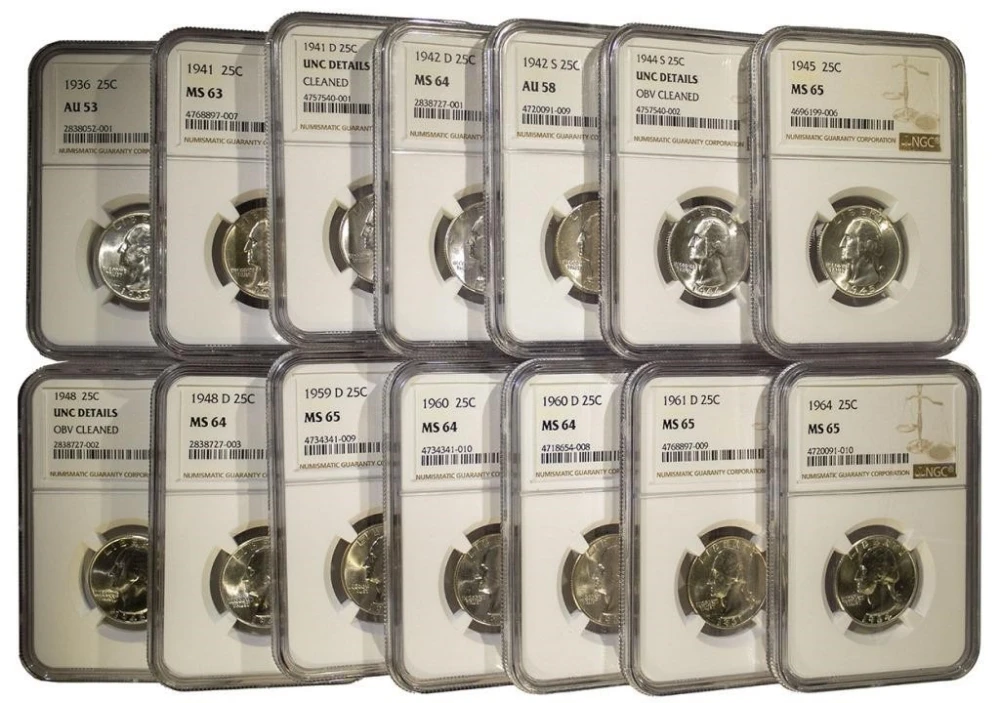 14 Different NGC Certified Washington Quarters