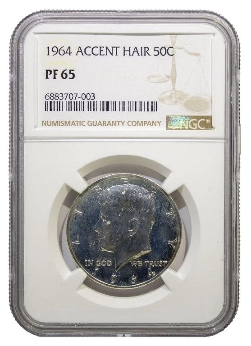 NGC Proof-65 1964 Accent Hair Kennedy Half