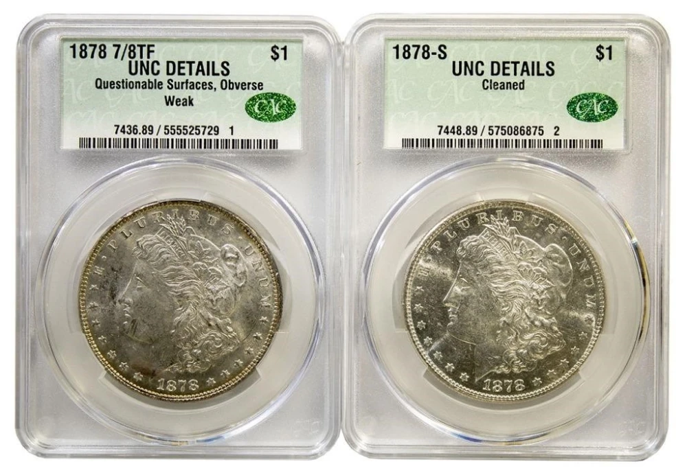 CACG UNC Details 1878 Dollar Pair