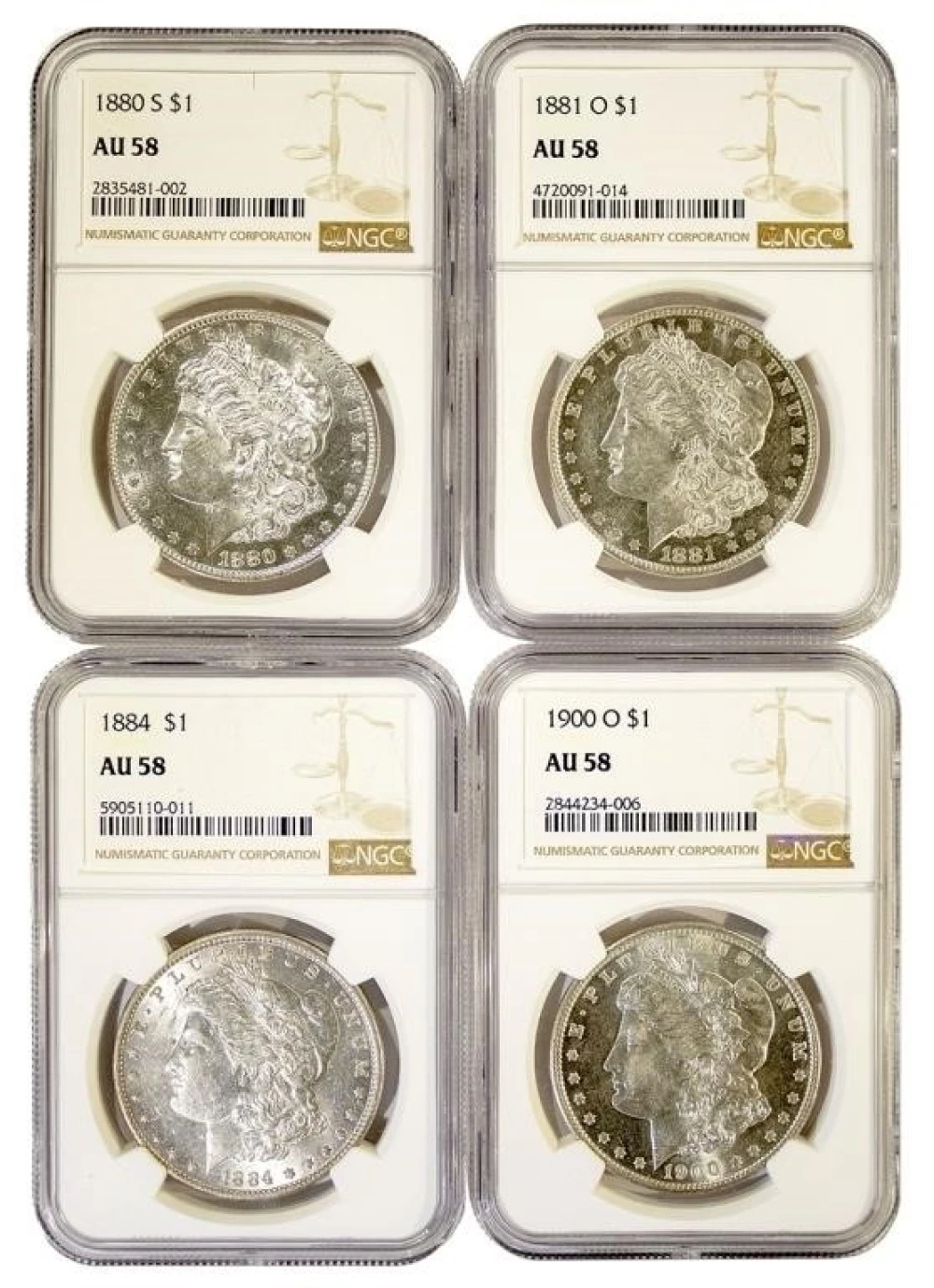 4 Piece NGC AU-58 Morgan Dollar Lot