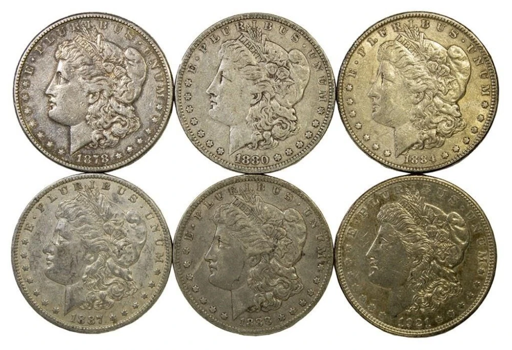6 Different 1878-1921 Morgan Dollars