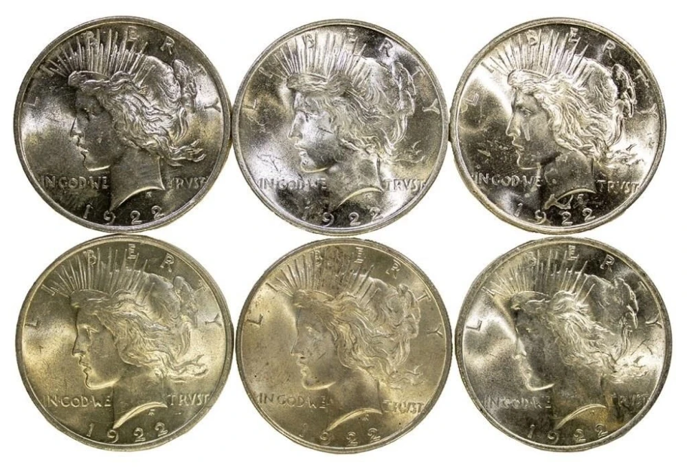 6 pcs BU 1922 Peace $1