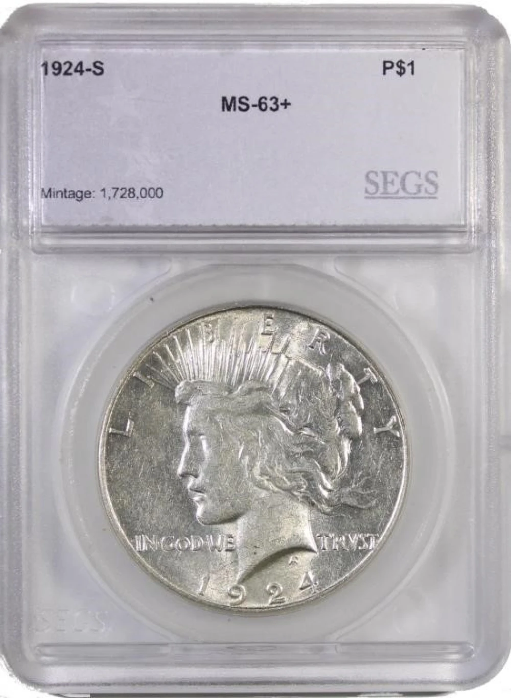 SEGS MS-63+ 1924-S Peace $1