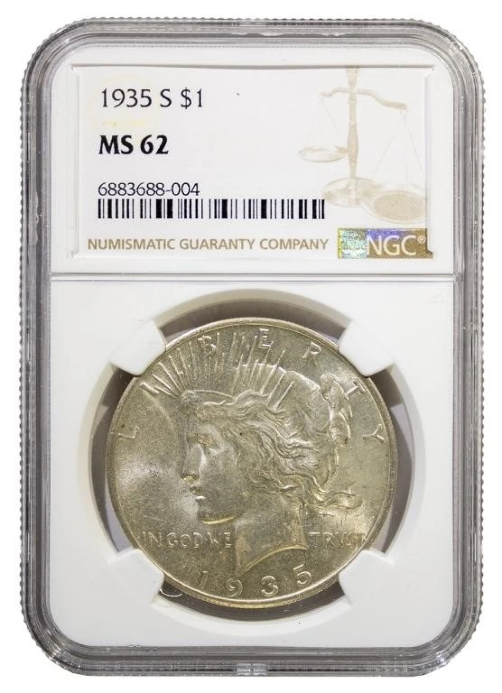 NGC MS-62 1935-S Peace Dollar