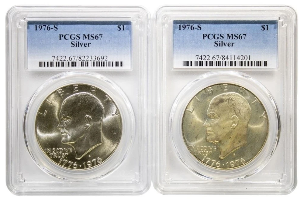 Pair of PCGS MS-67 1976-S Silver Ike Dollars