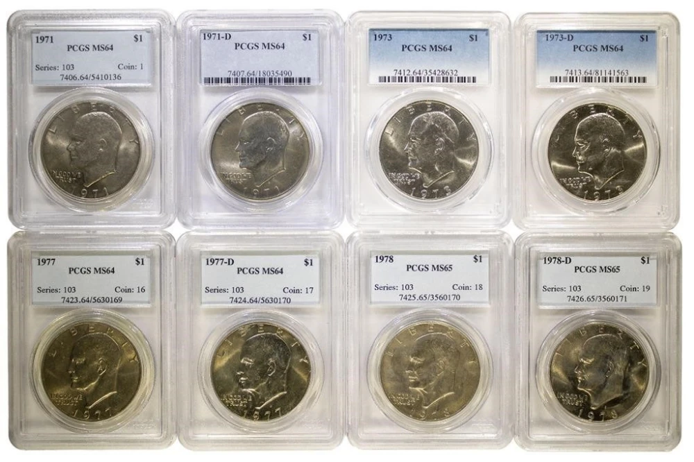8 Different PCGS MS-64/65 Ike Dollars