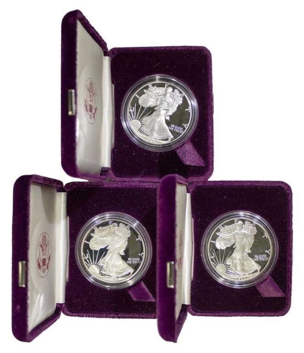 3 pcs 1988 Proof Silver Eagles