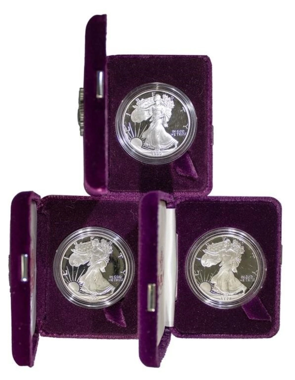 3 pcs 1990 Proof Silver Eagles