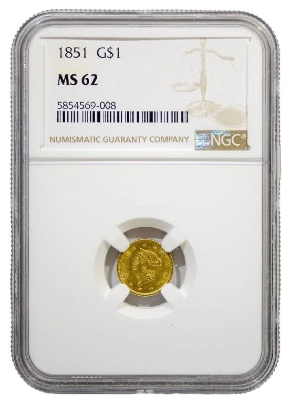 NGC MS-62 1851 Gold $1 Type I