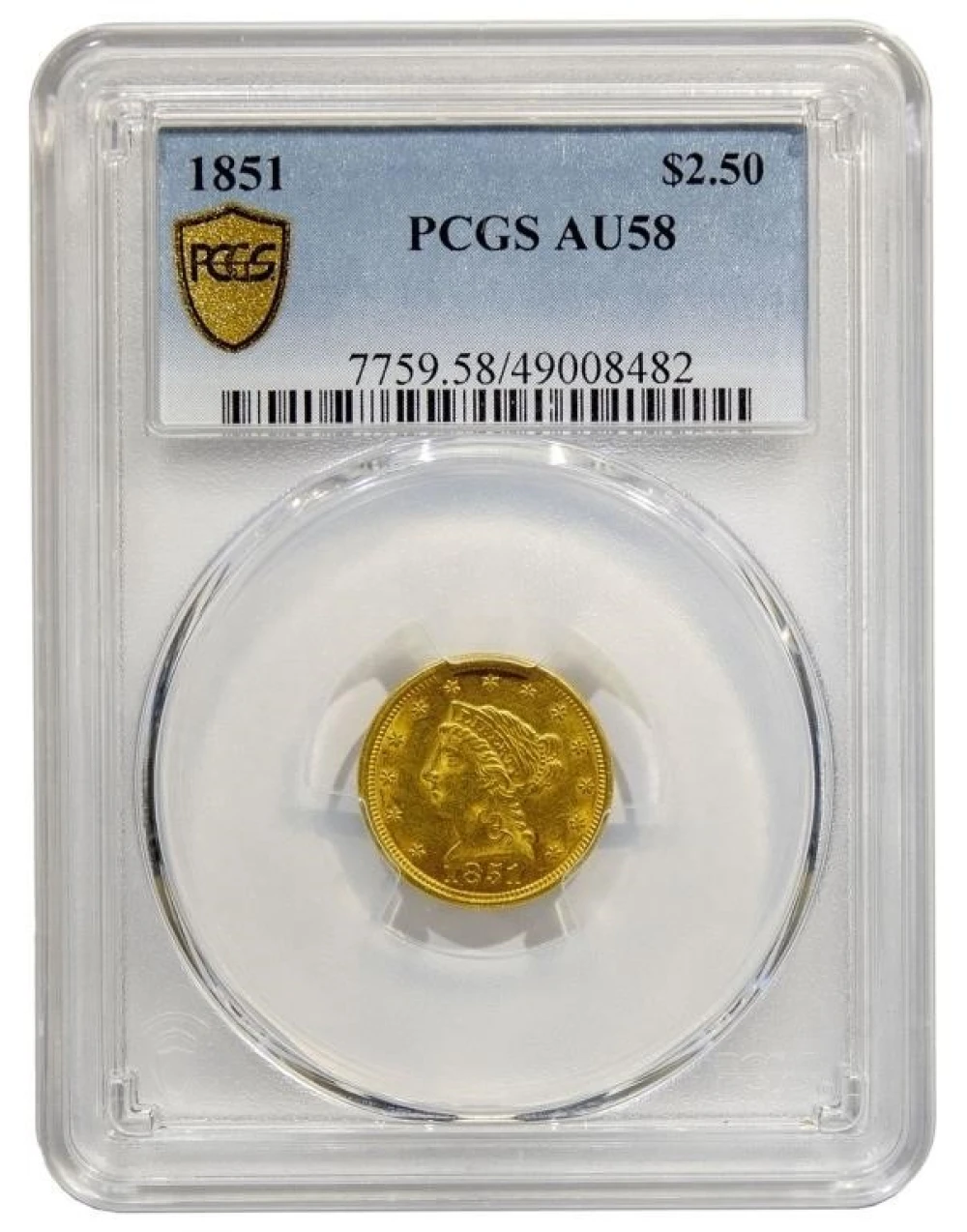 PCGS AU-58 1851 Gold $2.50 Liberty