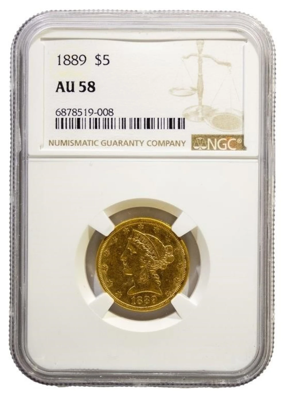 NGC AU-58 1889 Gold $5 Liberty