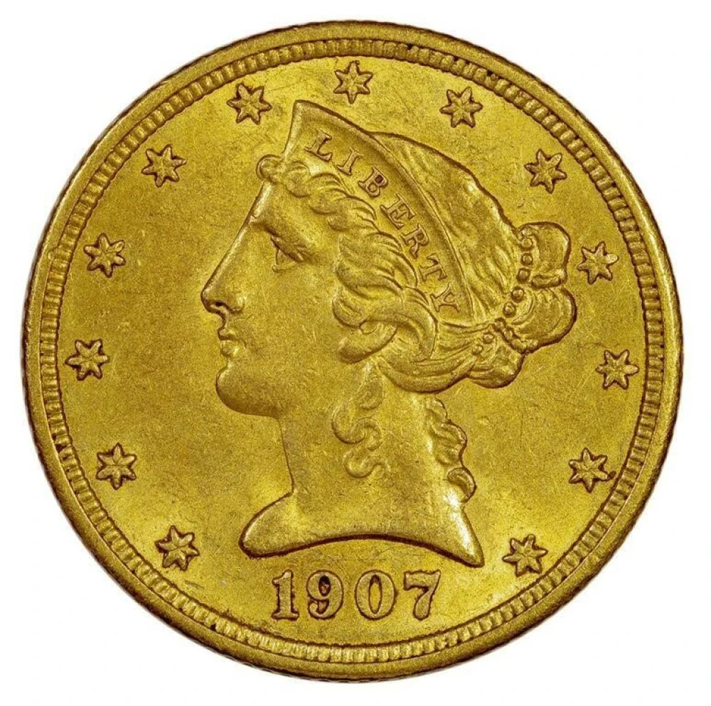 AU-58 1907 Gold $5 Liberty