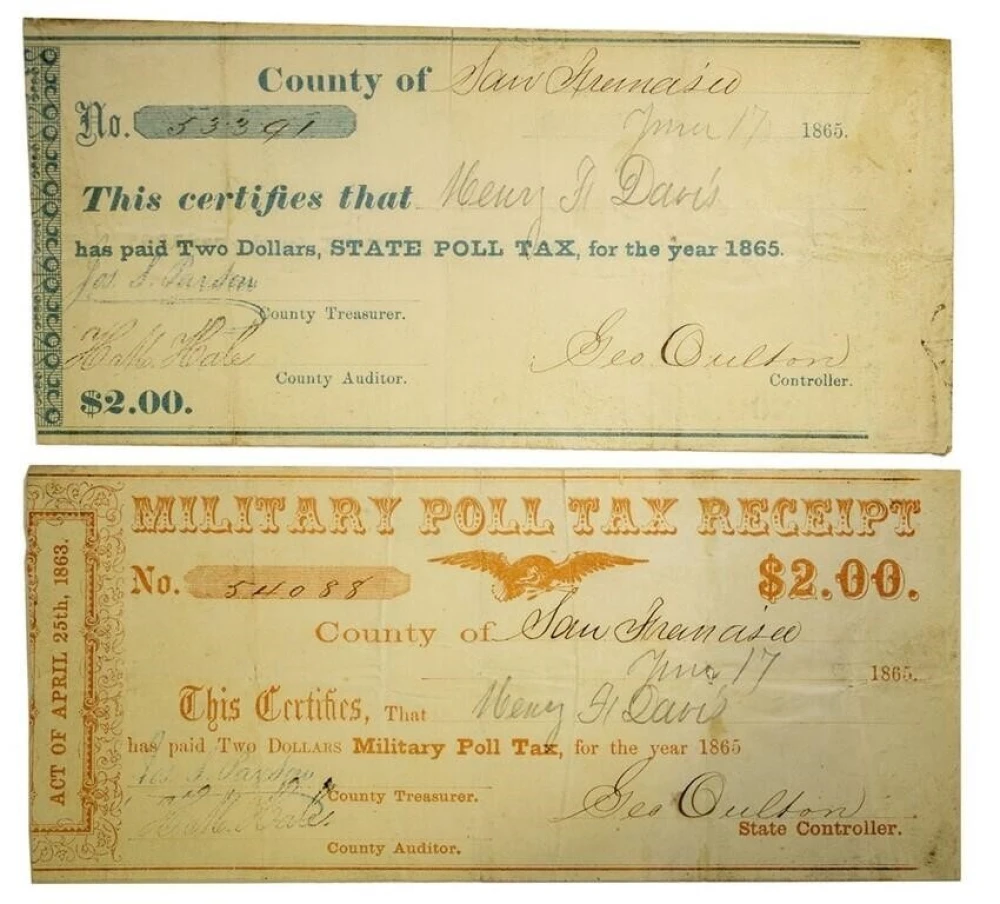 Pair of 1865 Poll Tax Receipts